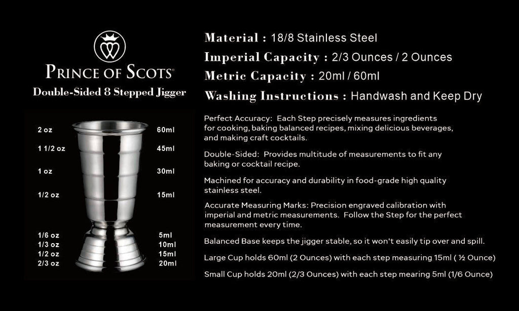 Art Deco Double-Sided 8 Stepped Jigger ~ Silver ~