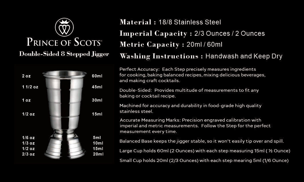 Art Deco Double-Sided 8 Stepped Jigger ~ Silver ~