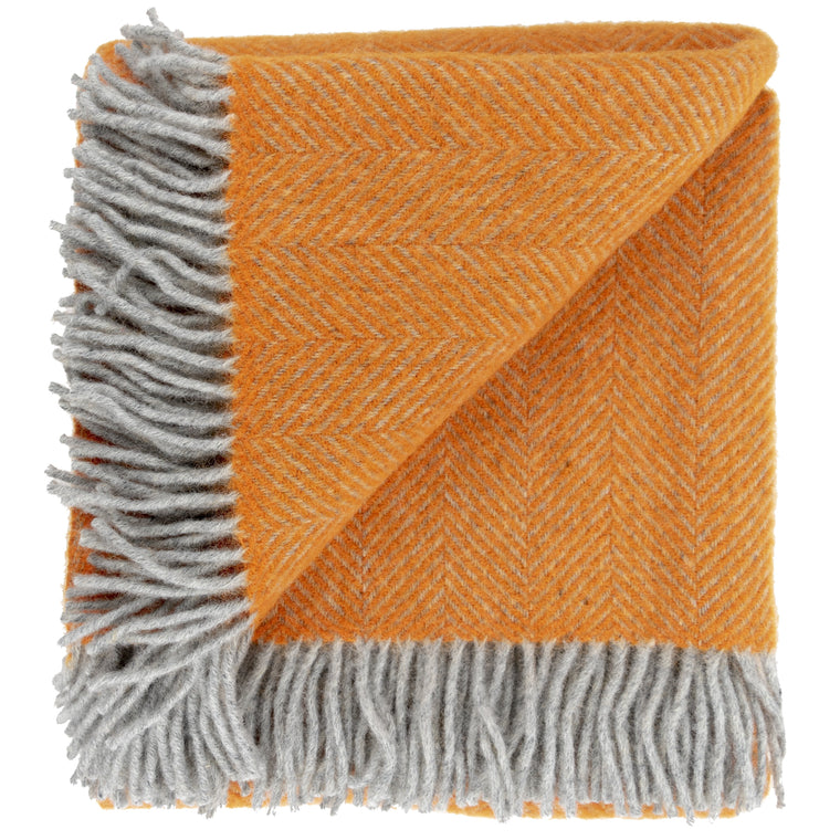 Highland Tweed Herringbone Pure New Wool Throw ~ Atomic Orange ~