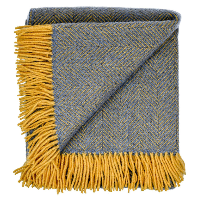 Highland Tweed Herringbone  Pure New Wool Throw ~ Navy/Gold ~