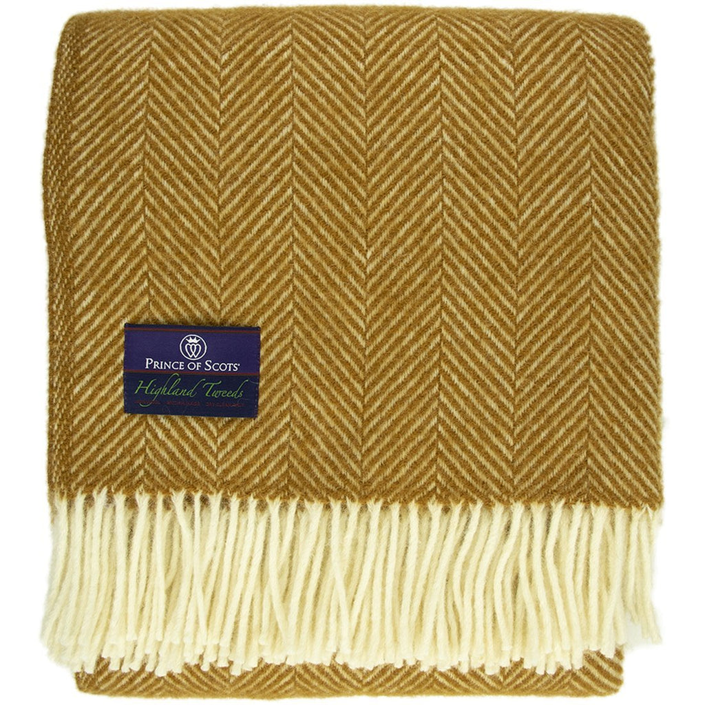 Highland Tweed Herringbone Pure New Wool Throw ~ Whiskey ~-Throws and Blankets-Prince of Scots-00810032750183-K4050030-24-Prince of Scots