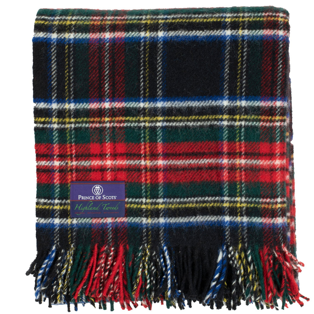 Prince of Scots Highland Tweed Pure New Wool Fluffy Throw ~ Black Stewart ~-Throws and Blankets-810032750190-K40050018-007-Prince of Scots