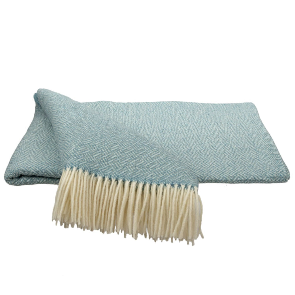 SOUTHAMPTON HOME Basket Weave Merino Wool Throw (Sky Blue)-Throws and Blankets-Prince of Scots-, Q300001-Prince of Scots