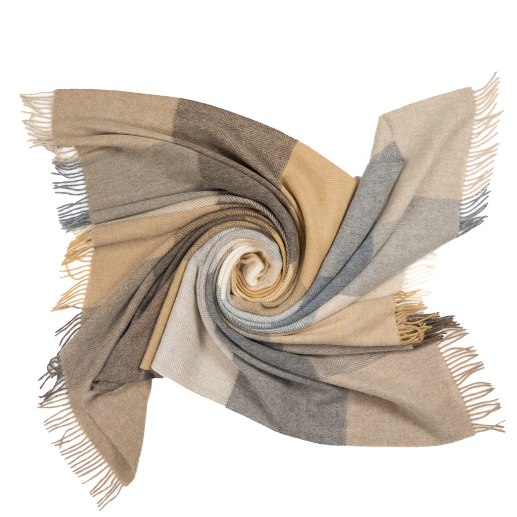Southampton Home Merino Wool Geometric Block Throw (Wheat)-Throws and Blankets-810032753054-WheatBlock-Prince of Scots