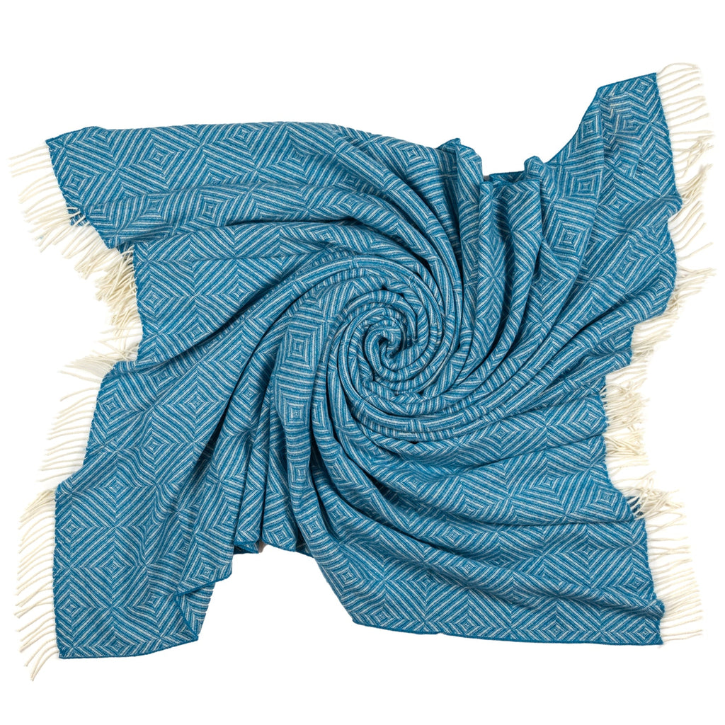 Southampton Home Merino Wool Geometric Throw (Blue)-Throws and Blankets-GeoBlue-Prince of Scots