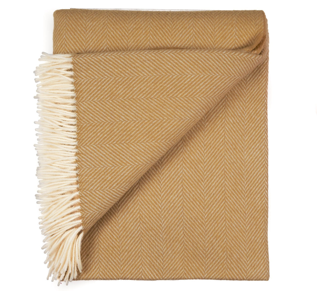 Southampton Home Merino Wool Herringbone Throw (Wheat Tassel)-Throws and Blankets-Q029008-Prince of Scots