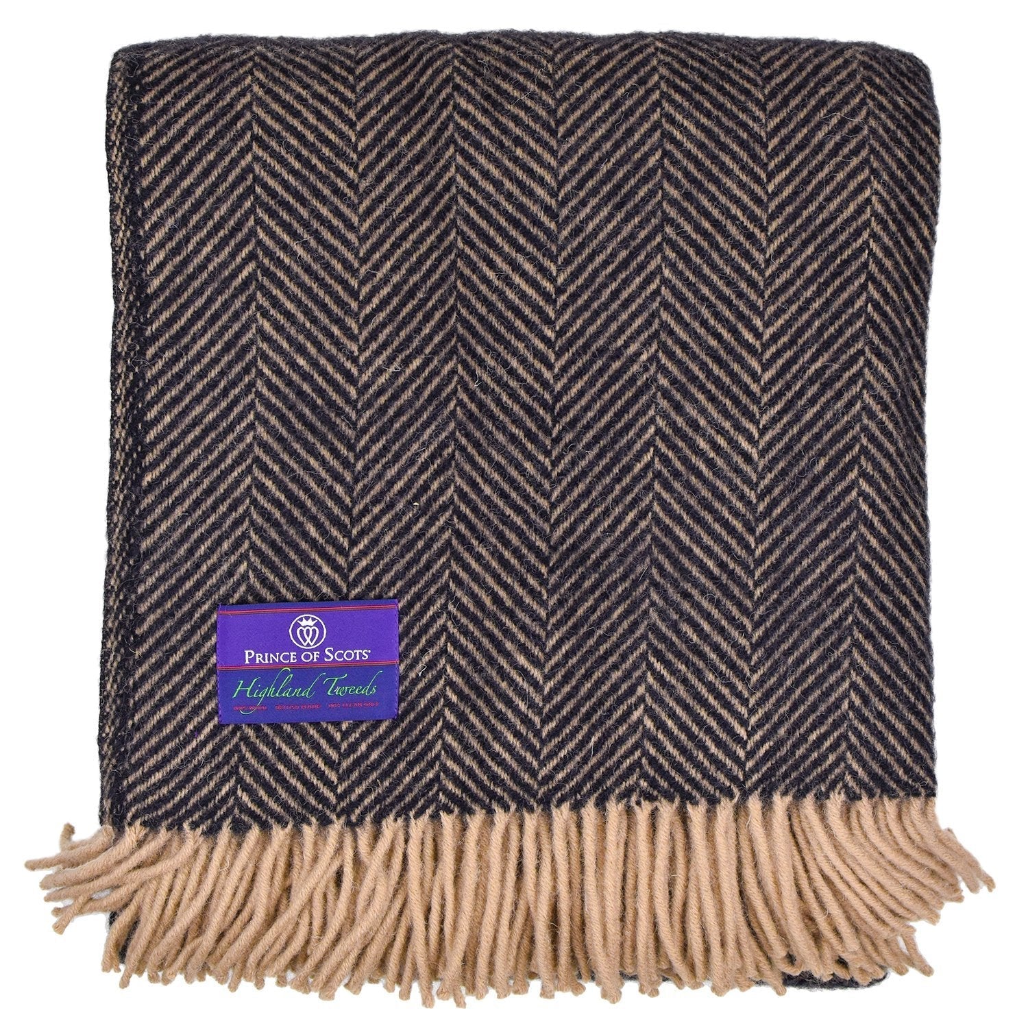 Highland Tweed Herringbone Pure New Wool Throw ~ Black ~-Throws and Blankets-Prince of Scots-00810032750077-K4050030-010-Prince of Scots