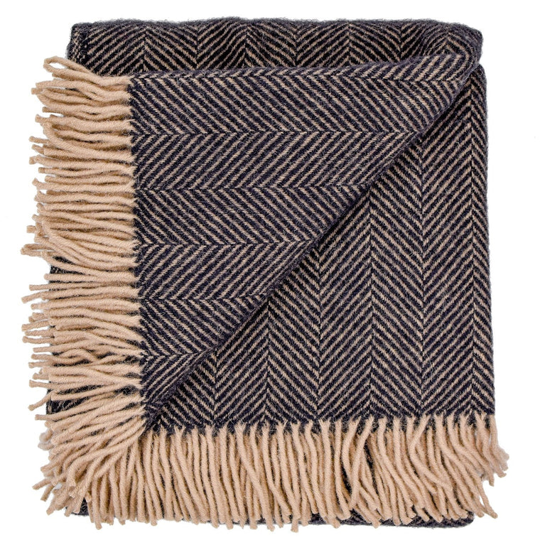 Highland Tweed Herringbone Pure New Wool Throw ~ Black ~