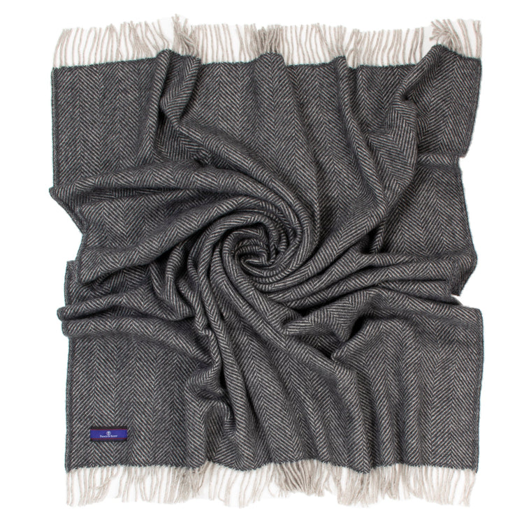 Highland Tweed Herringbone  Pure New Wool Throw ~ Charcoal ~