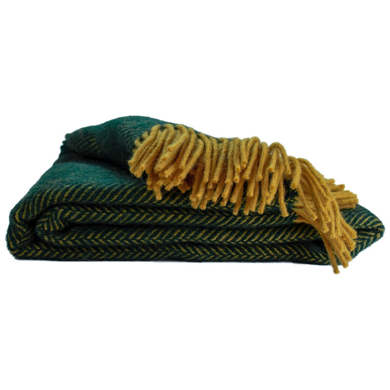Highland Tweed Herringbone Pure New Wool Throw ~ Emerald ~