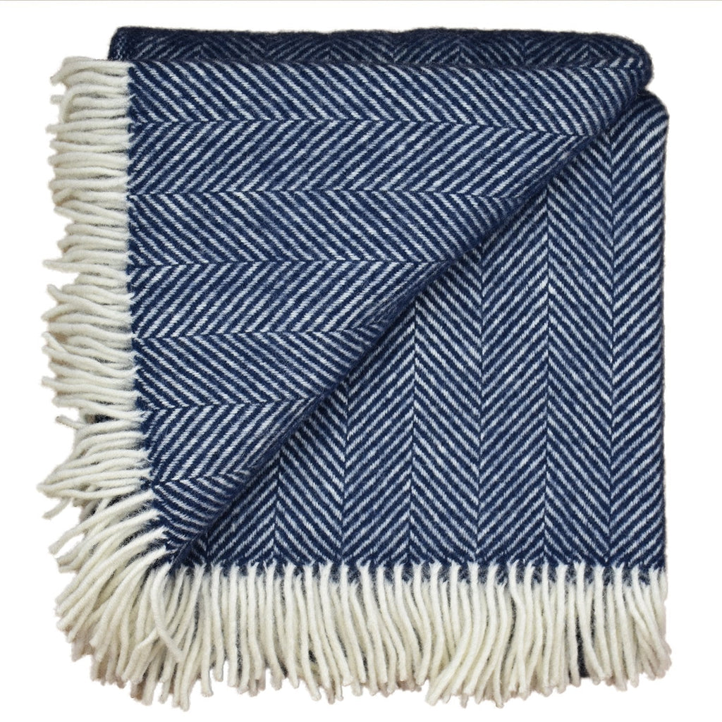 Highland Tweed Herringbone Pure New Wool Throw ~ Navy/White ~-Throws and Blankets-Prince of Scots-00810032750138-K4050030-017-Prince of Scots