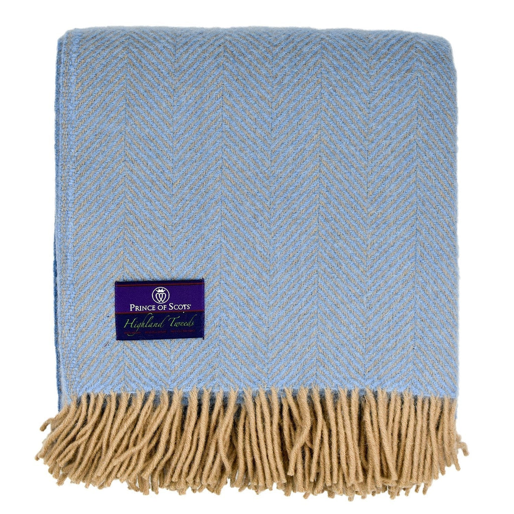Highland Tweed Herringbone Pure New Wool Throw ~ Peconic Blue ~-Throws and Blankets-Prince of Scots-00810032750152-K4050030-012-Prince of Scots