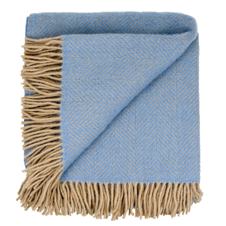 Highland Tweed Herringbone Pure New Wool Throw ~ Peconic Blue ~