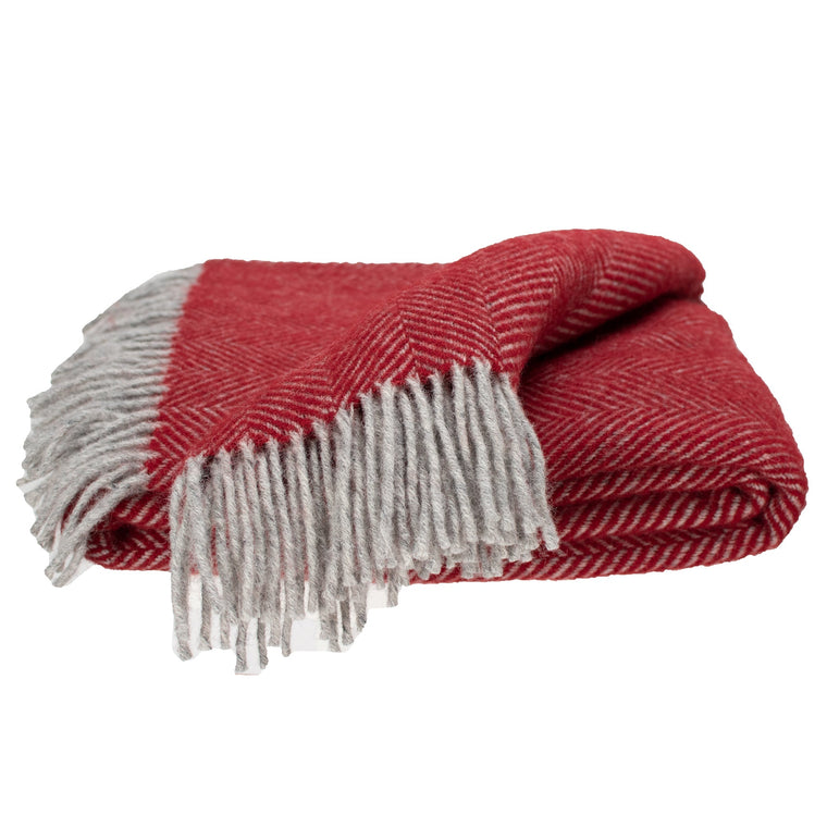 Highland Tweed Herringbone Pure New Wool Throw ~ Ruby Red ~