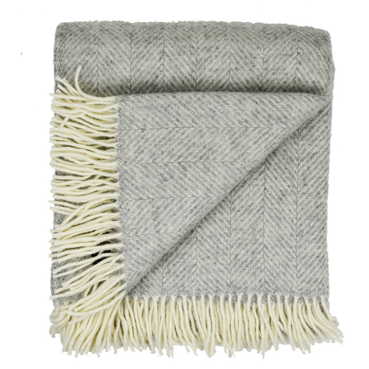 Highland Tweed Herringbone  Pure New Wool Throw ~ Silver ~