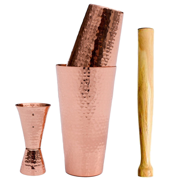 Prince of Scots Hammered Solid Copper Cocktail Shaker Set