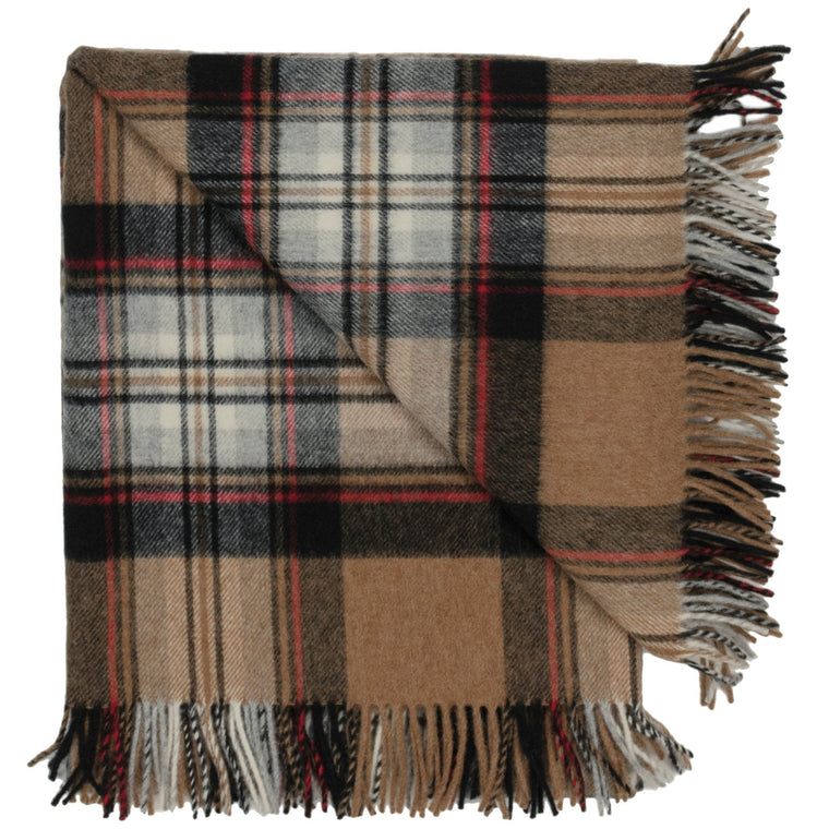 Prince of Scots Highland Tartan Tweed Merino Wool Throw ~ Camel Stewart ~