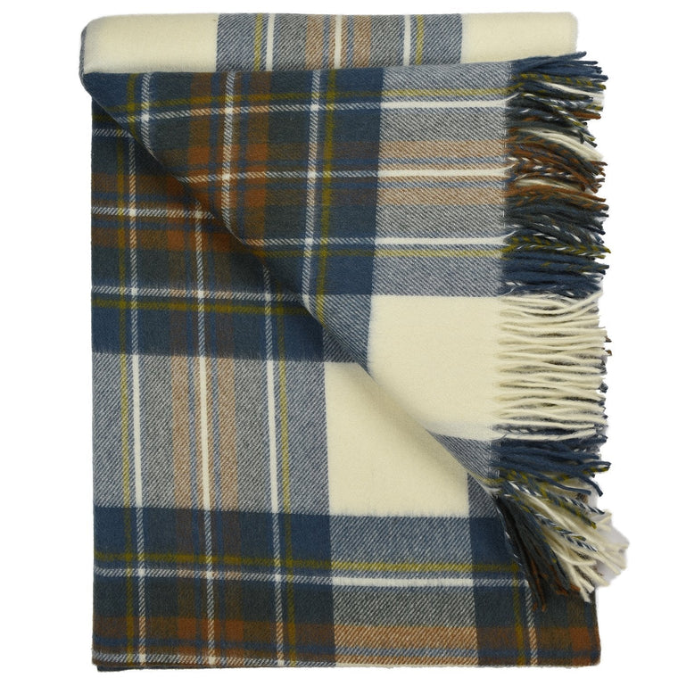 Prince of Scots Highland Tartan Tweed Merino Wool Throw ~ Muted Blue Stewart ~