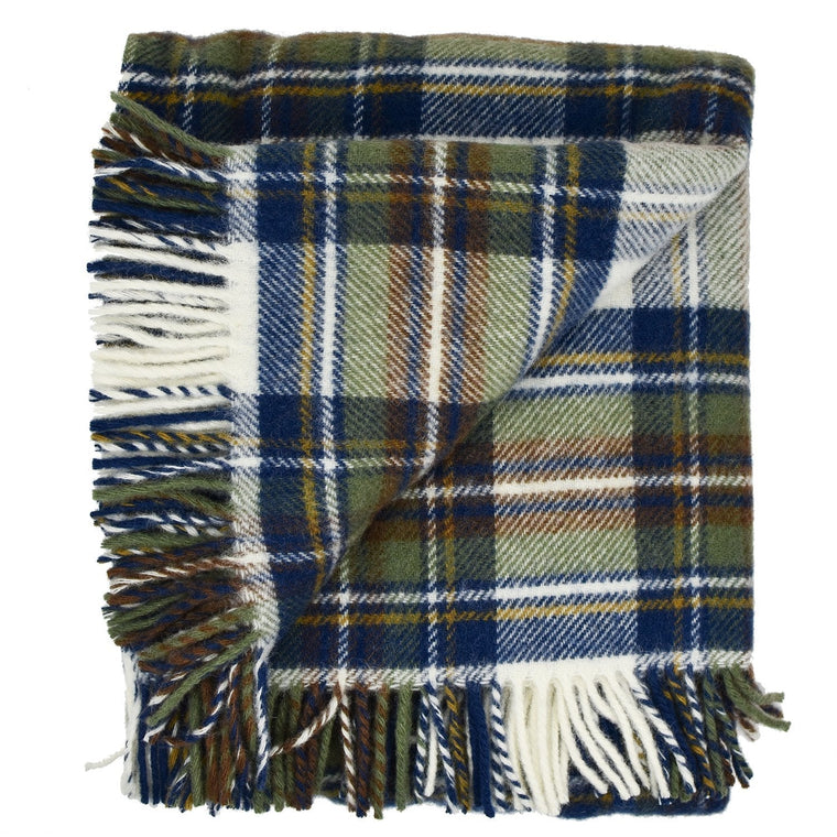 Prince of Scots Highland Tweed Fluffy Throw (Muted Blue Dress Stewart)