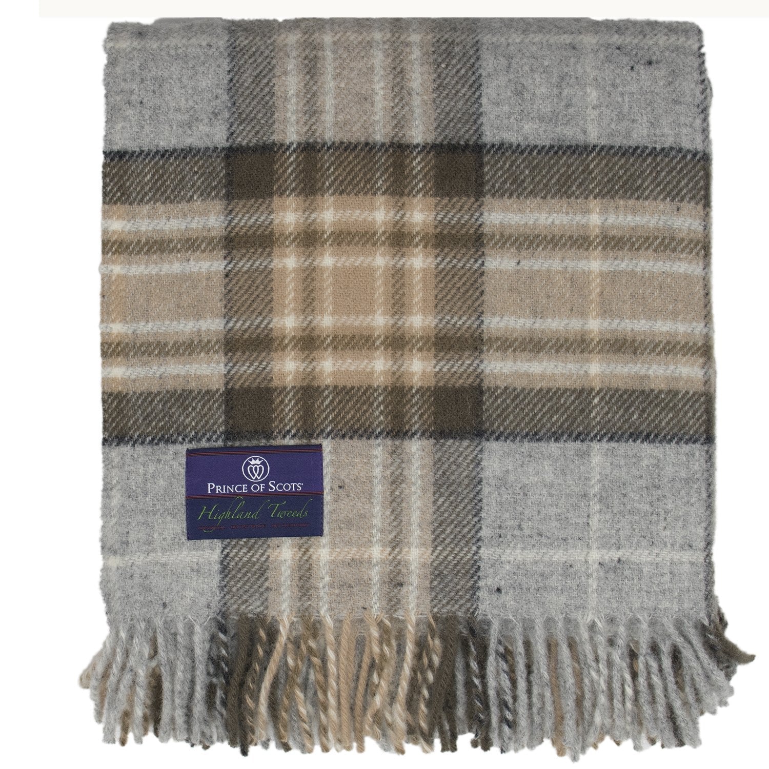 Prince of Scots Highland Tweed Pure New Wool Fluffy Throw ~ McKellar Tan Plaid ~-Throws and Blankets-Prince of Scots-00810032750251-K4050018-02-Prince of Scots
