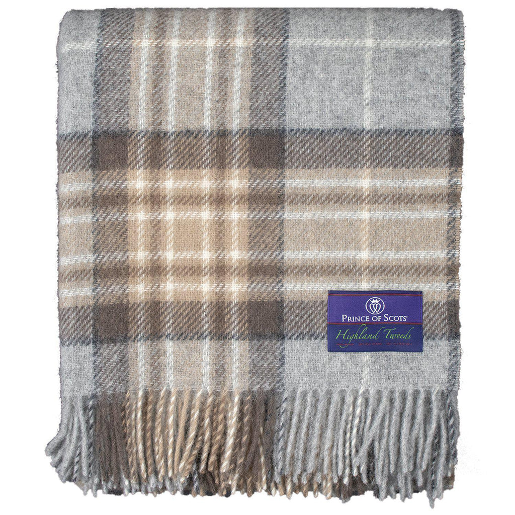 Prince of Scots Highland Tweed Pure New Wool Throw (McKellar Tan Plaid)-Throws and Blankets-Prince of Scots-810032752064-J4050028-006-Prince of Scots