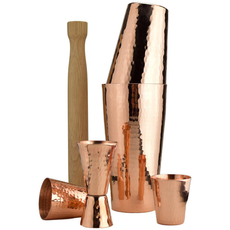 Prince of Scots Premium Hammered Solid Copper Cocktail Shaker Set