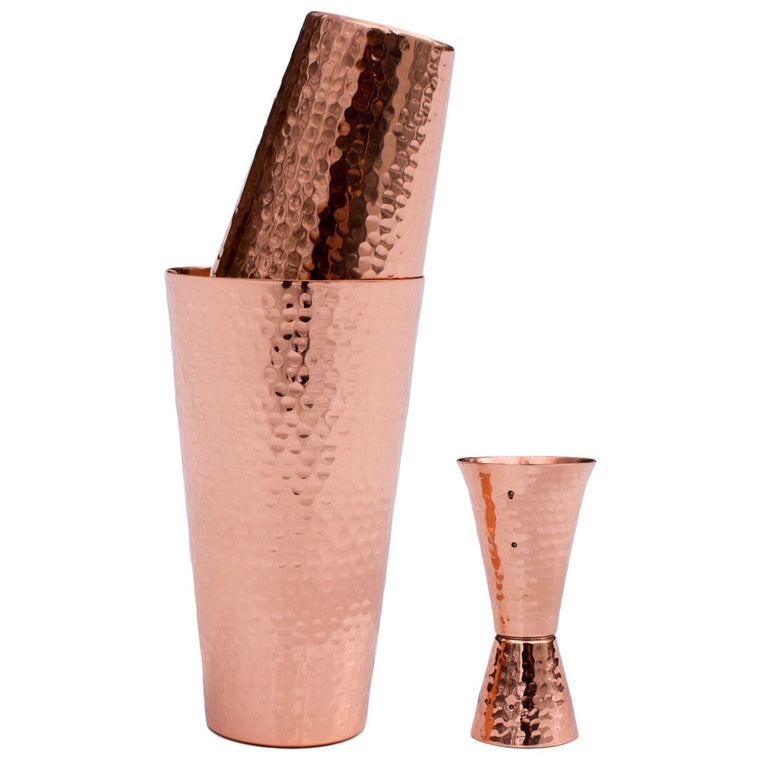 Prince of Scots Professional Hammered Solid Copper Cocktail Shaker Set