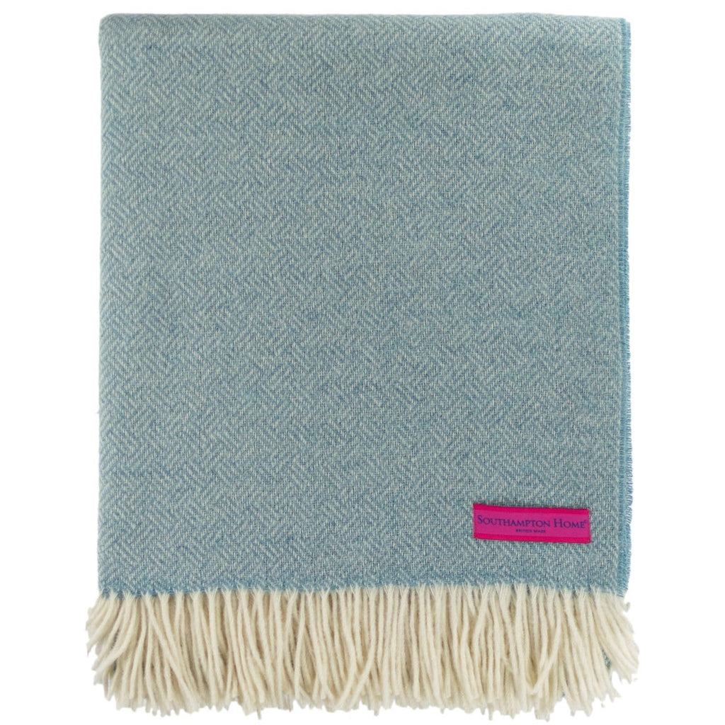 SOUTHAMPTON HOME Basket Weave Merino Wool Throw (Sky Blue)-Throws and Blankets-Prince of Scots-, Q300001-Prince of Scots