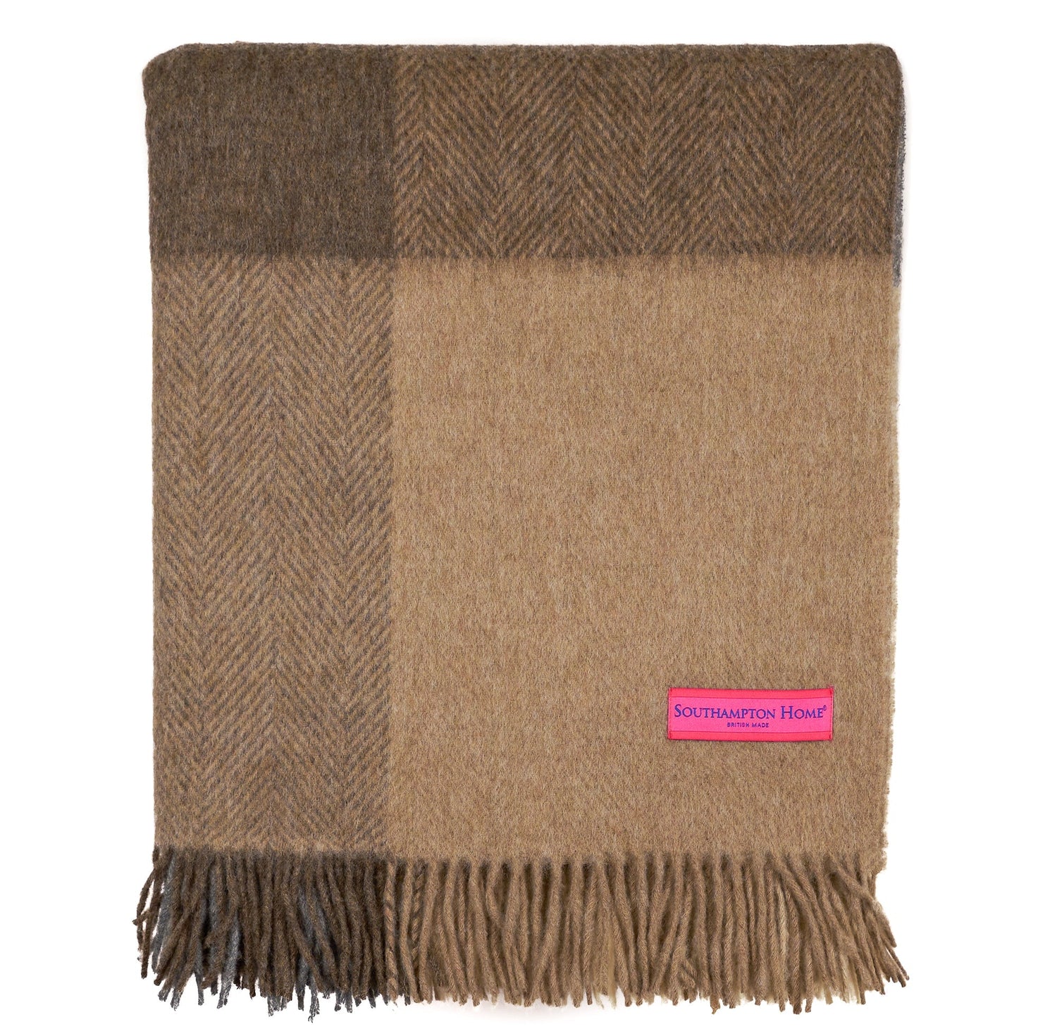 Southampton Home Merino Wool Geometric Block Throw (Wheat)-Throws and Blankets-810032753054-WheatBlock-Prince of Scots