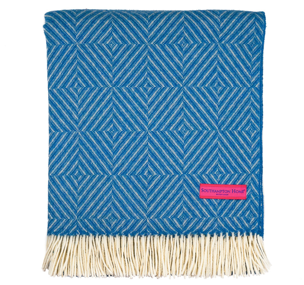 Southampton Home Merino Wool Geometric Throw (Blue)-Throws and Blankets-GeoBlue-Prince of Scots