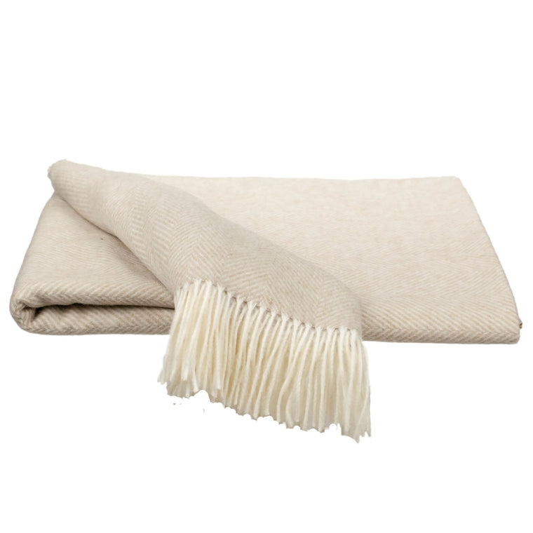 Southampton Home Merino Wool Herringbone Throw (Linen)